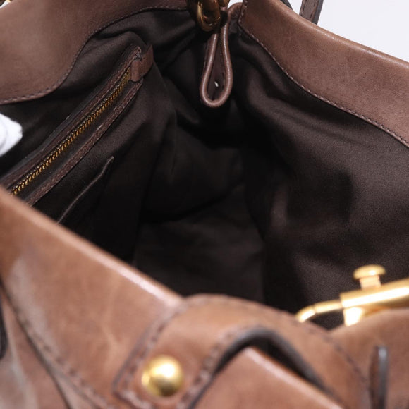 Miu Miu Hand Bag Leather 2way Brown Gold Auth 191056SAV