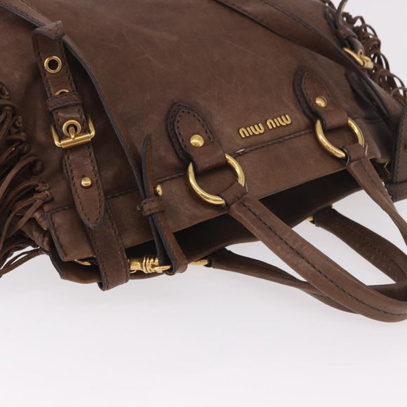 Miu Miu Hand Bag Leather 2way Brown Gold Auth 191056SAV