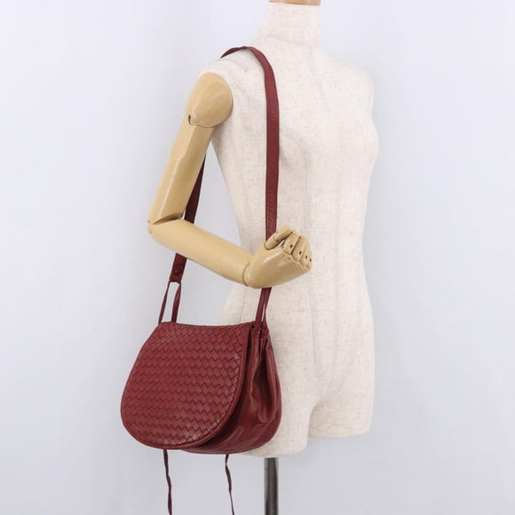 BOTTEGA VENETA INTRECCIATO Shoulder Bag Leather Red Auth 191059