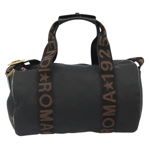FENDI Hand Bag Canvas 2way Black Gold Auth 191061