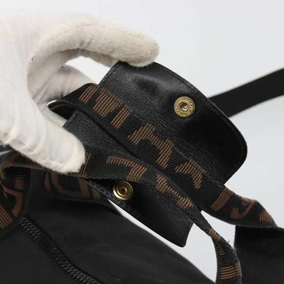 FENDI Hand Bag Canvas 2way Black Gold Auth 191061