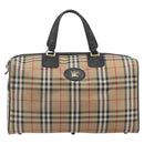 Burberrys Nova Check Boston Bag Canvas Beige Gold Auth 191064-13