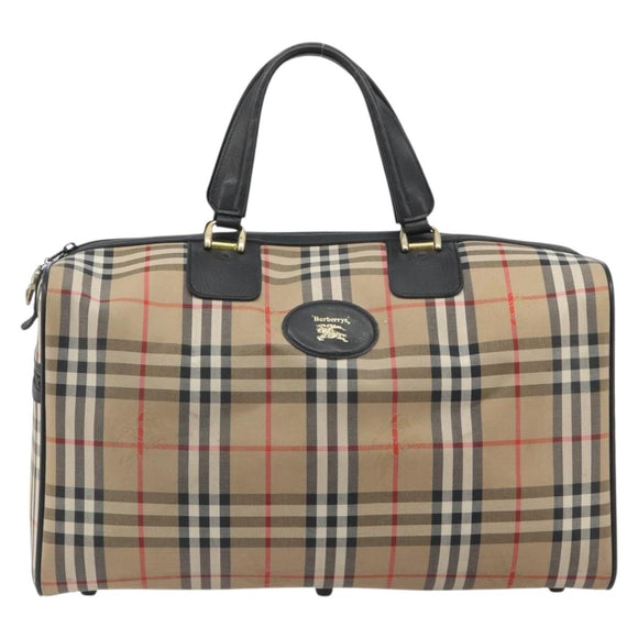 Burberrys Nova Check Boston Bag Canvas Beige Gold Auth 191064