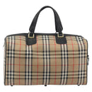 Burberrys Nova Check Boston Bag Canvas Beige Gold Auth 191064-2