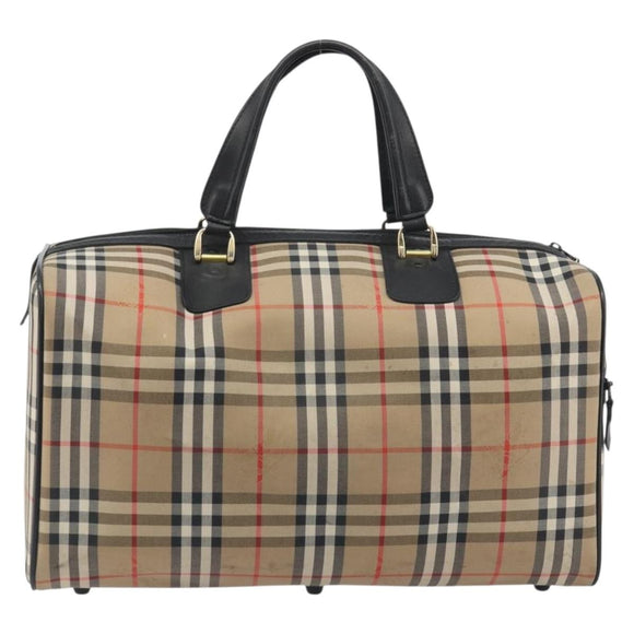 Burberrys Nova Check Boston Bag Canvas Beige Gold Auth 191064
