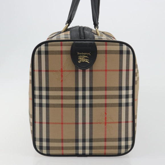 Burberrys Nova Check Boston Bag Canvas Beige Gold Auth 191064