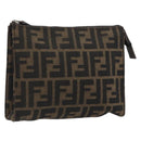 FENDI Zucca Canvas Pouch Black Brown Auth 191070-1
