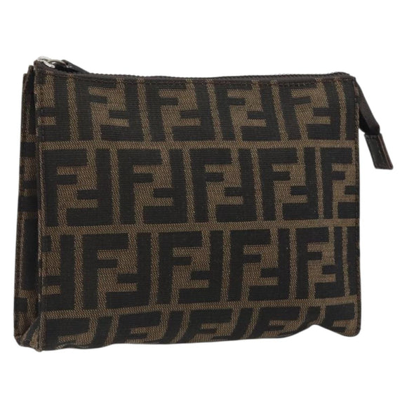 FENDI Zucca Canvas Pouch Black Brown Auth 191070