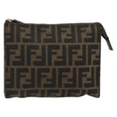 FENDI Zucca Canvas Pouch Black Brown Auth 191070-13