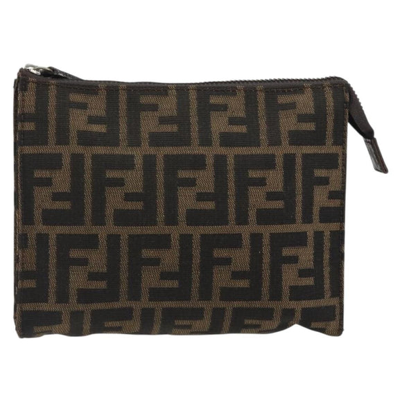 FENDI Zucca Canvas Pouch Black Brown Auth 191070