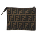 FENDI Zucca Canvas Pouch Black Brown Auth 191070-2