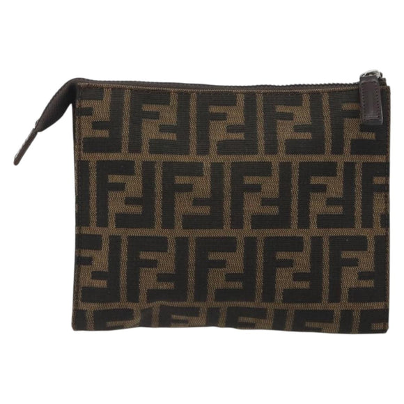 FENDI Zucca Canvas Pouch Black Brown Auth 191070
