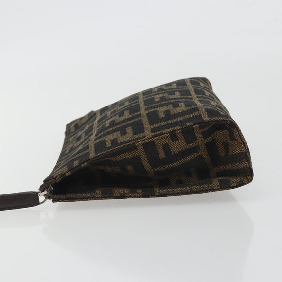 FENDI Zucca Canvas Pouch Black Brown Auth 191070