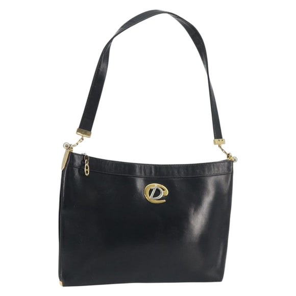 Christian Dior Shoulder Bag Calf Skin Black Gold Auth 191075