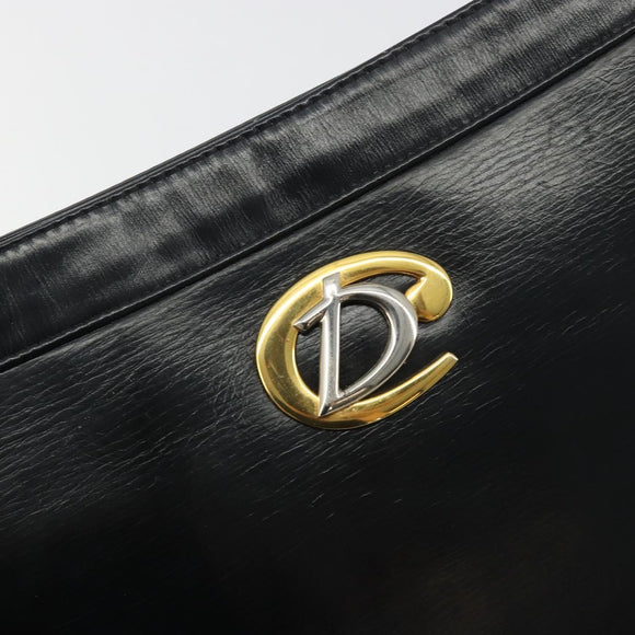 Christian Dior Shoulder Bag Calf Skin Black Gold Auth 191075
