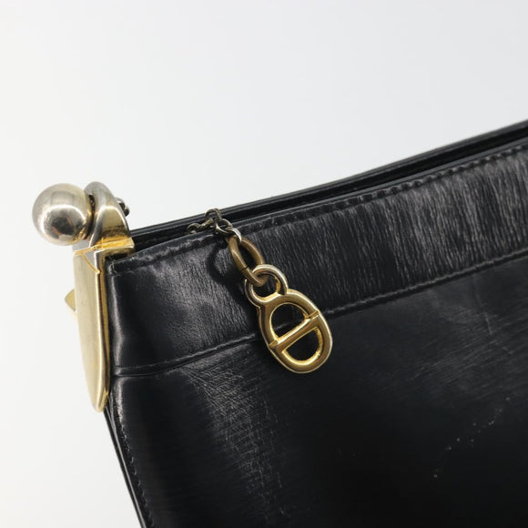 Christian Dior Shoulder Bag Calf Skin Black Gold Auth 191075