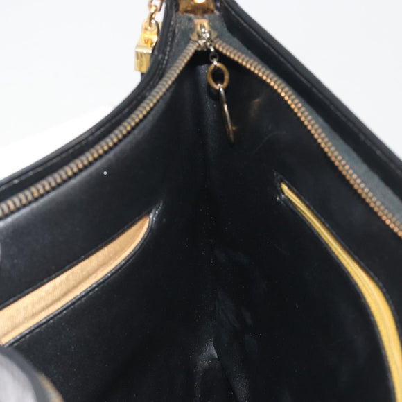 Christian Dior Shoulder Bag Calf Skin Black Gold Auth 191075