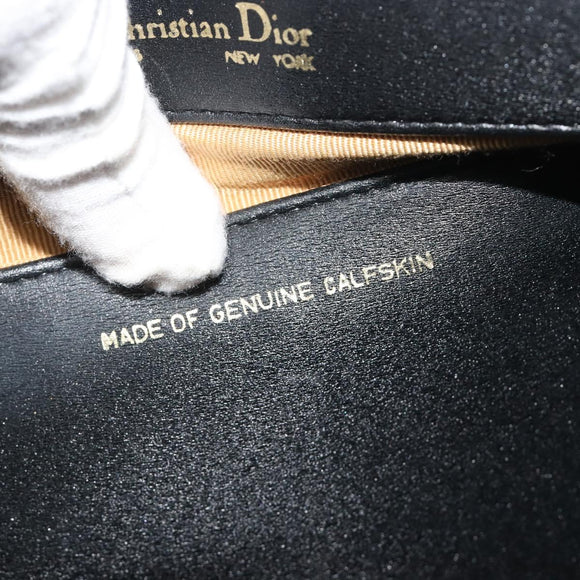 Christian Dior Shoulder Bag Calf Skin Black Gold Auth 191075
