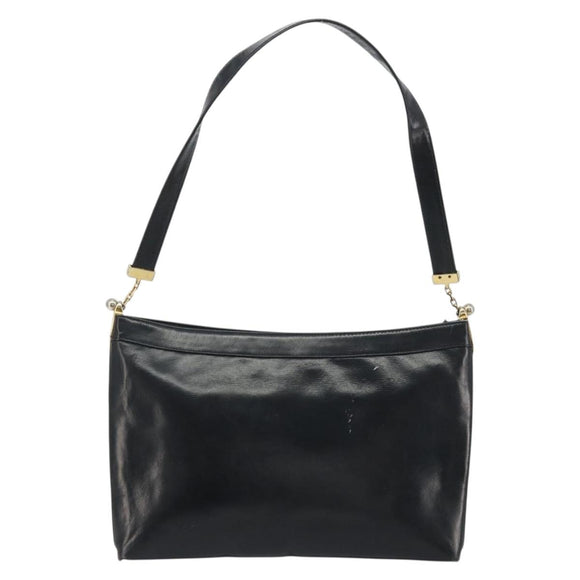 Christian Dior Shoulder Bag Calf Skin Black Gold Auth 191075