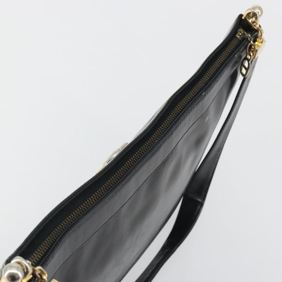 Christian Dior Shoulder Bag Calf Skin Black Gold Auth 191075