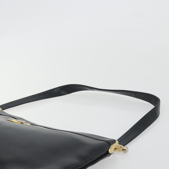 Christian Dior Shoulder Bag Calf Skin Black Gold Auth 191075