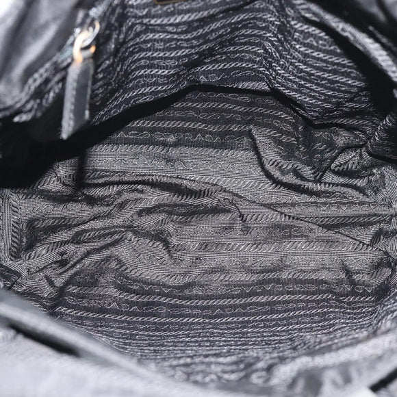 PRADA Hand Bag Nylon Black Gold Auth 191076