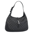 GUCCI GG Canvas Jackie Shoulder Bag Black Silver 00963 Auth 191078V-1