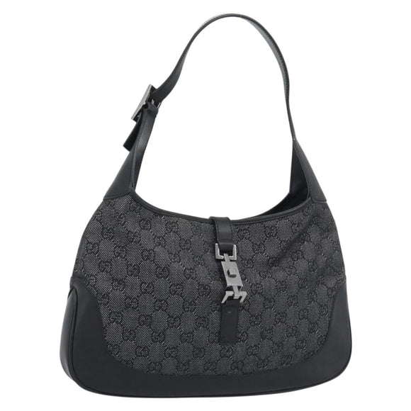 GUCCI GG Canvas Jackie Shoulder Bag Black Silver 00963 Auth 191078V