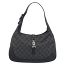 GUCCI GG Canvas Jackie Shoulder Bag Black Silver 00963 Auth 191078V-2