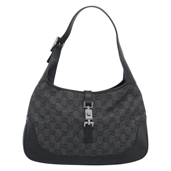 GUCCI GG Canvas Jackie Shoulder Bag Black Silver 00963 Auth 191078V