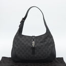 GUCCI GG Canvas Jackie Shoulder Bag Black Silver 00963 Auth 191078V-22