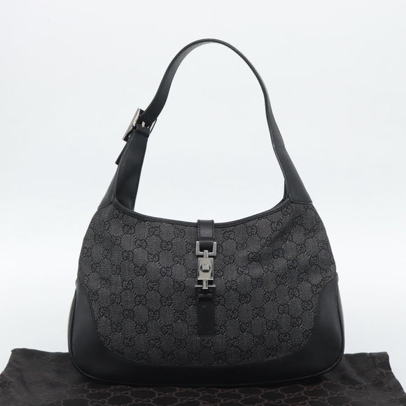 GUCCI GG Canvas Jackie Shoulder Bag Black Silver 00963 Auth 191078V