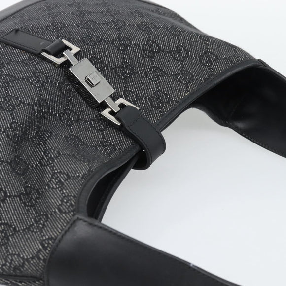 GUCCI GG Canvas Jackie Shoulder Bag Black Silver 00963 Auth 191078V