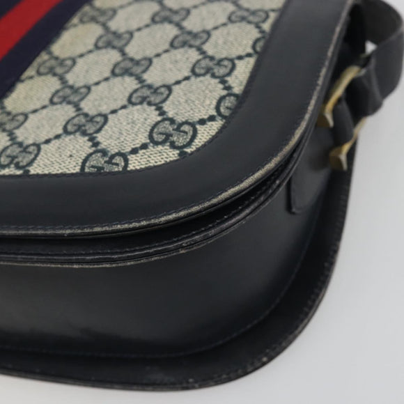 GUCCI GG Supreme Sherry Line Shoulder Bag PVC Navy Gold Auth 191082