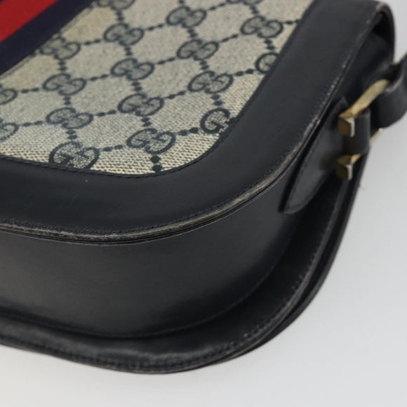 GUCCI GG Supreme Sherry Line Shoulder Bag PVC Navy Gold Auth 191082