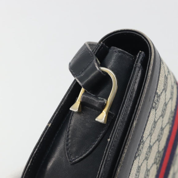 GUCCI GG Supreme Sherry Line Shoulder Bag PVC Navy Gold Auth 191082