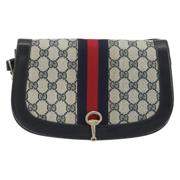 GUCCI GG Supreme Sherry Line Shoulder Bag PVC Navy Gold Auth 191082