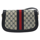 GUCCI GG Supreme Sherry Line Shoulder Bag PVC Navy Gold Auth 191082-2