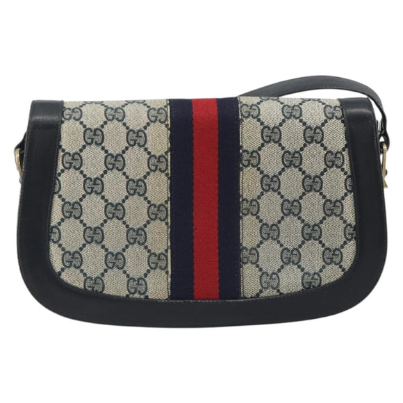 GUCCI GG Supreme Sherry Line Shoulder Bag PVC Navy Gold Auth 191082