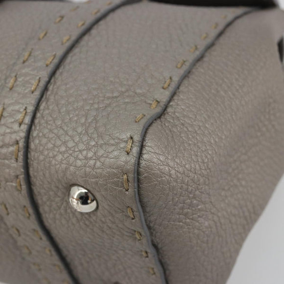 FENDI Selleria Mini Linda Hand Bag Leather Silver Auth 191083A