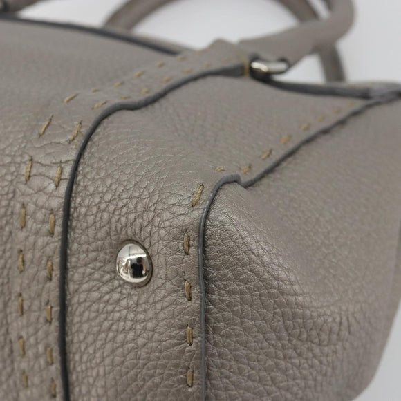 FENDI Selleria Mini Linda Hand Bag Leather Silver Auth 191083A