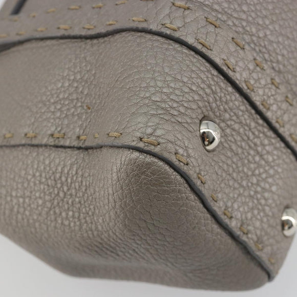 FENDI Selleria Mini Linda Hand Bag Leather Silver Auth 191083A