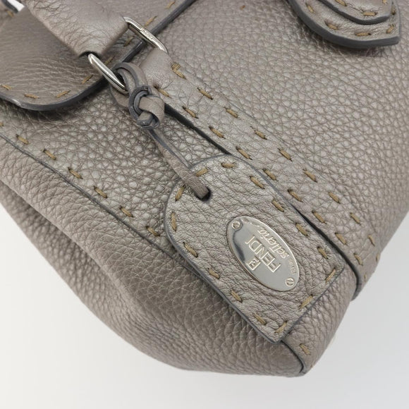 FENDI Selleria Mini Linda Hand Bag Leather Silver Auth 191083A