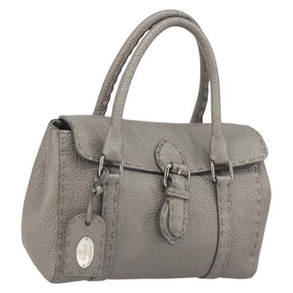 FENDI Selleria Mini Linda Hand Bag Leather Silver Auth 191083A