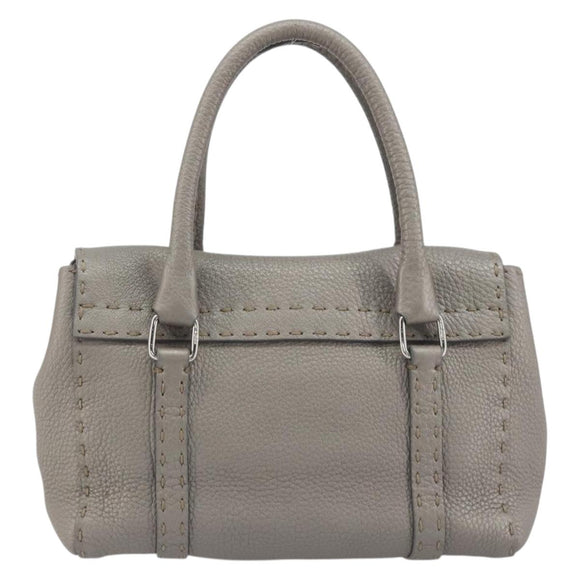 FENDI Selleria Mini Linda Hand Bag Leather Silver Auth 191083A