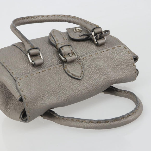 FENDI Selleria Mini Linda Hand Bag Leather Silver Auth 191083A