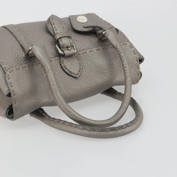 FENDI Selleria Mini Linda Hand Bag Leather Silver Auth 191083A
