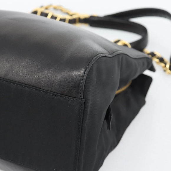 PRADA Chain Shoulder Bag Leather Black Gold Auth 191084A