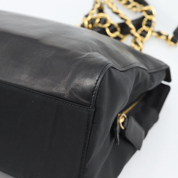 PRADA Chain Shoulder Bag Leather Black Gold Auth 191084A
