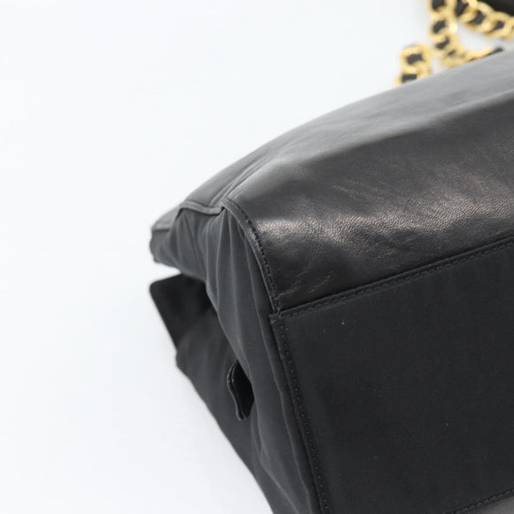 PRADA Chain Shoulder Bag Leather Black Gold Auth 191084A